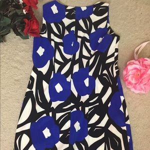 Blue and white sheath dress